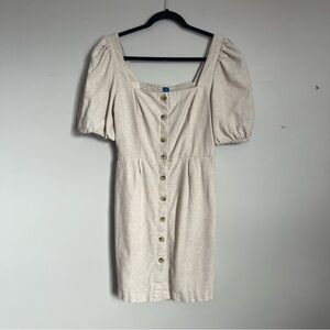 OLD NAVY | Tan Linen Blend Button Down Mini Dress Sz S